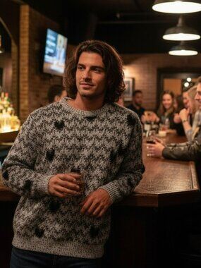 AREA Vintage Black and White Textured Crewneck Sweater. Made in USA. Large.